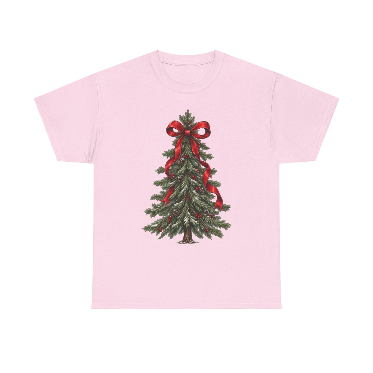 Christmas tree with red bow T-shirt… Festive holiday, graphic tee