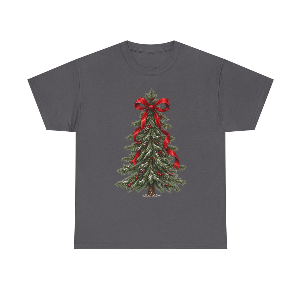 Christmas tree with red bow T-shirt… Festive holiday, graphic tee