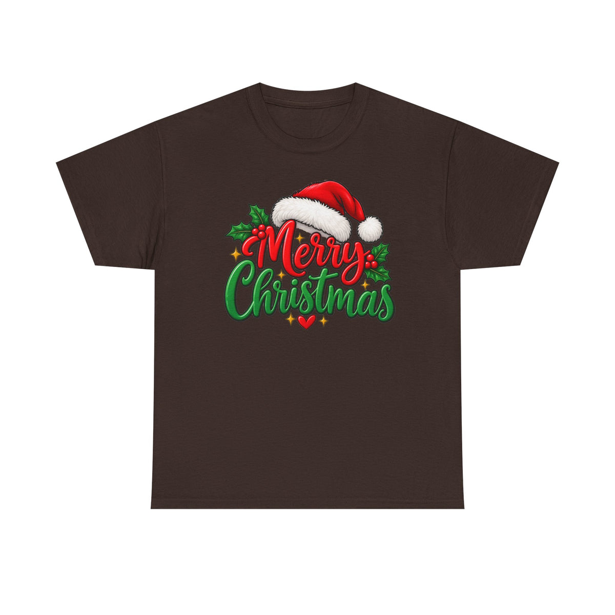 Merry Christmas, Santa hat, and Holly graphic tee