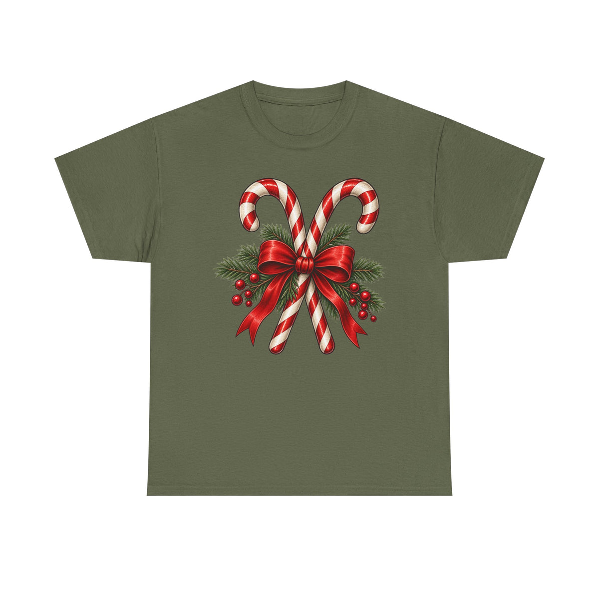 Candy cane Christmas T-shirt… Classic holiday bow, and greenery tea
