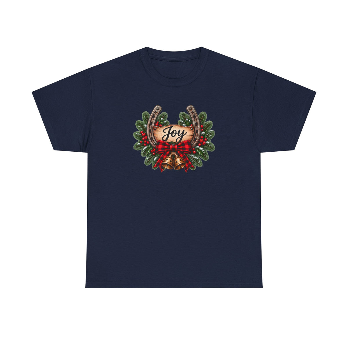 Joy Horseshoe Tee — Rustic Christmas Horseshoe & Wreath Holiday Shirt