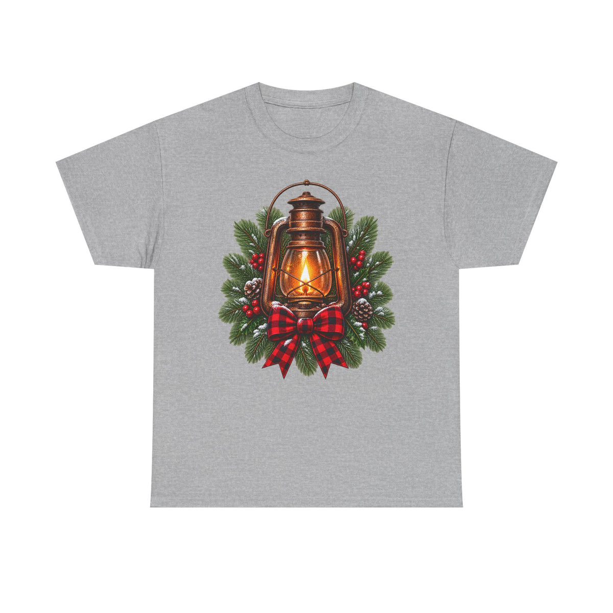 Lantern & Pine Wreath Tee — Rustic Christmas Holiday T-Shirt
