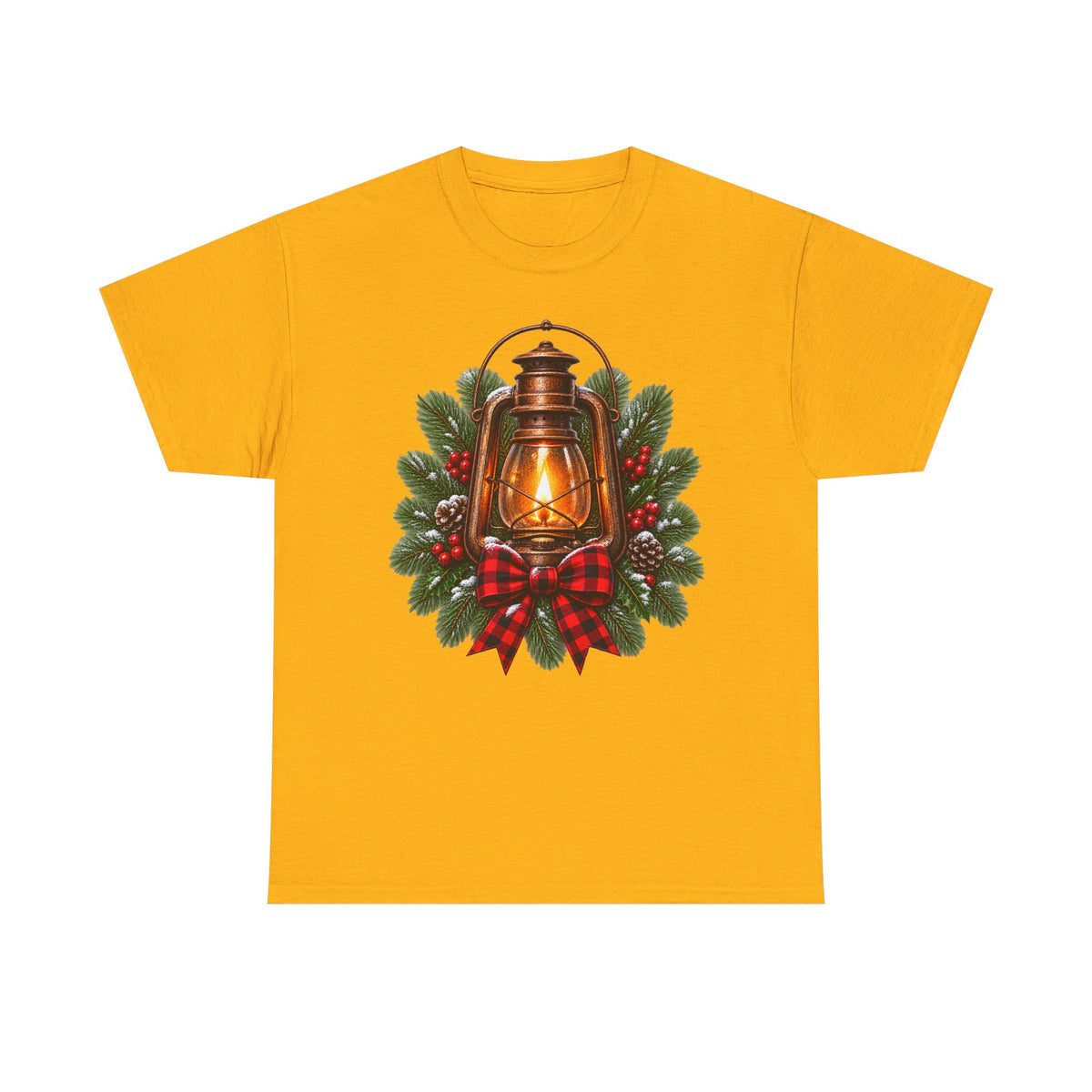 Lantern & Pine Wreath Tee — Rustic Christmas Holiday T-Shirt