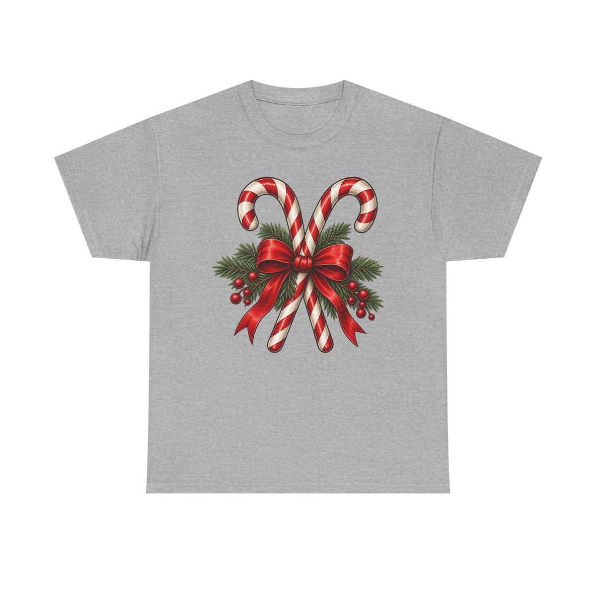 Candy cane Christmas T-shirt… Classic holiday bow, and greenery tea