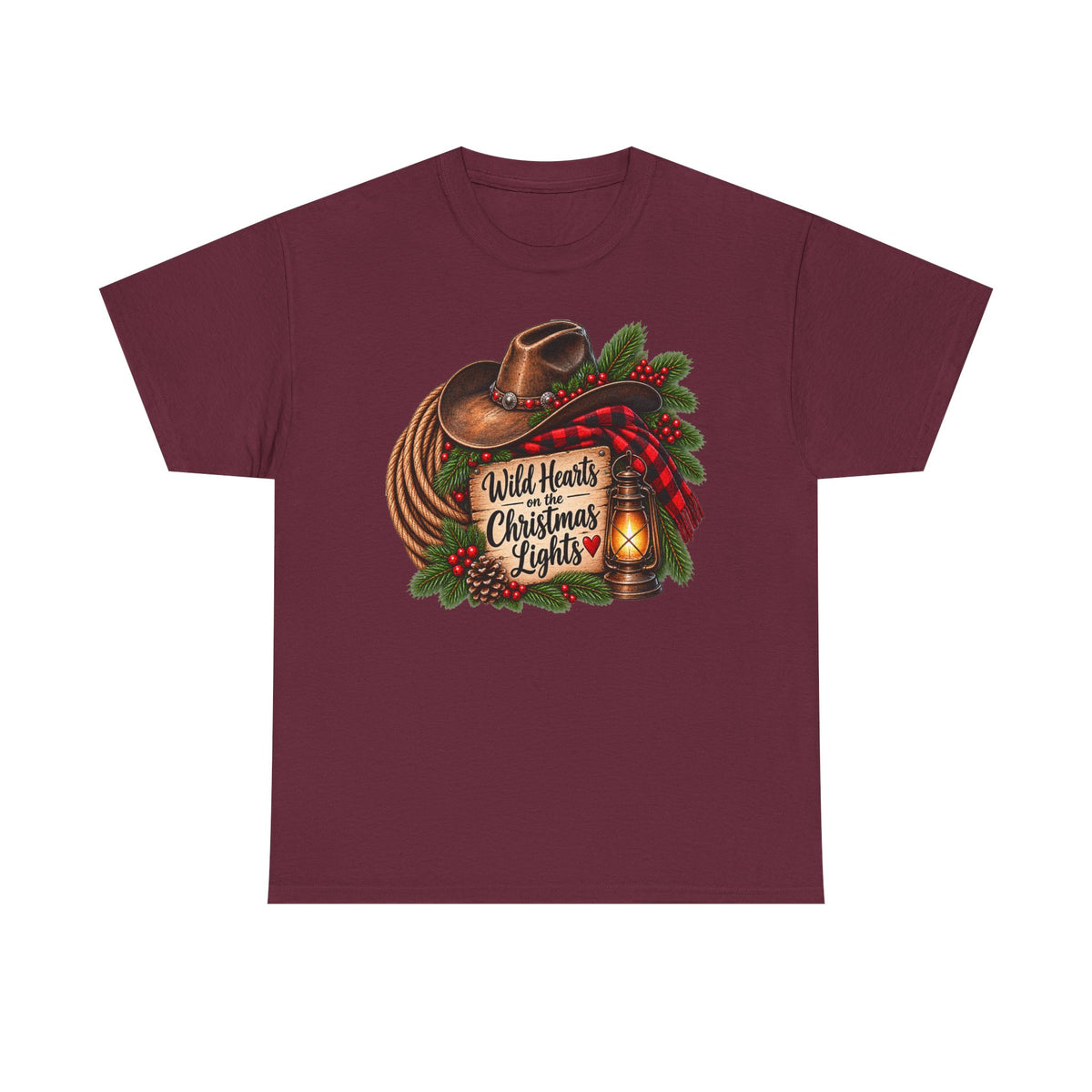 Christmas Lights Cowboy T-Shirt — "Wild Hearts & Christmas Lights" Festive Western Tee