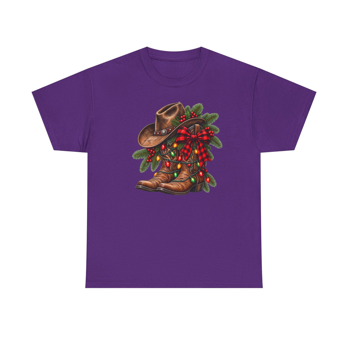 Western Christmas Tee — Cowboy Boot & Hat Holiday Design