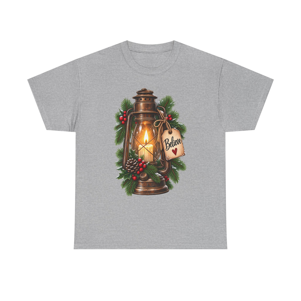 Lantern & Pine Christmas Tee — "Believe" Holiday T-Shirt