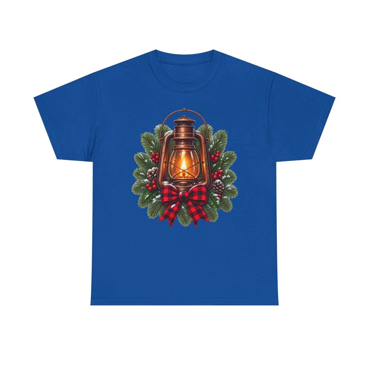 Lantern & Pine Wreath Tee — Rustic Christmas Holiday T-Shirt