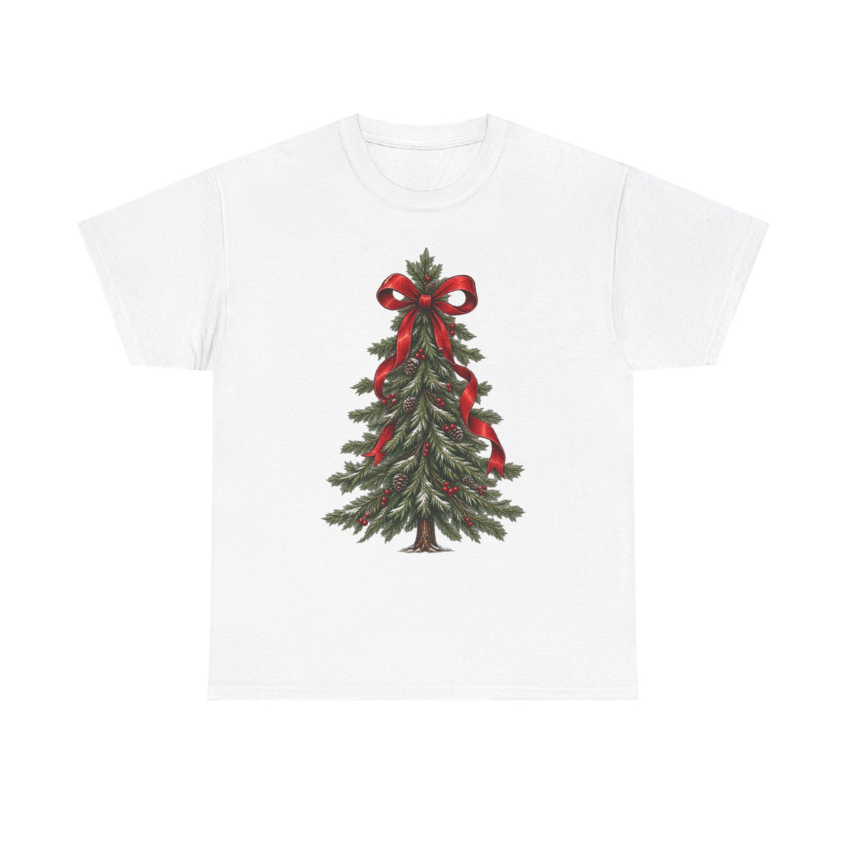 Christmas tree with red bow T-shirt… Festive holiday, graphic tee