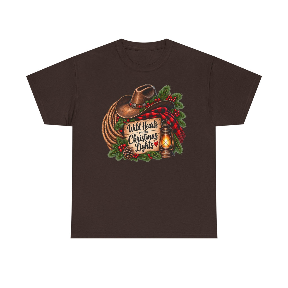 Christmas Lights Cowboy T-Shirt — "Wild Hearts & Christmas Lights" Festive Western Tee