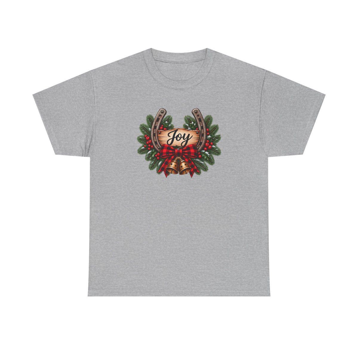 Joy Horseshoe Tee — Rustic Christmas Horseshoe & Wreath Holiday Shirt