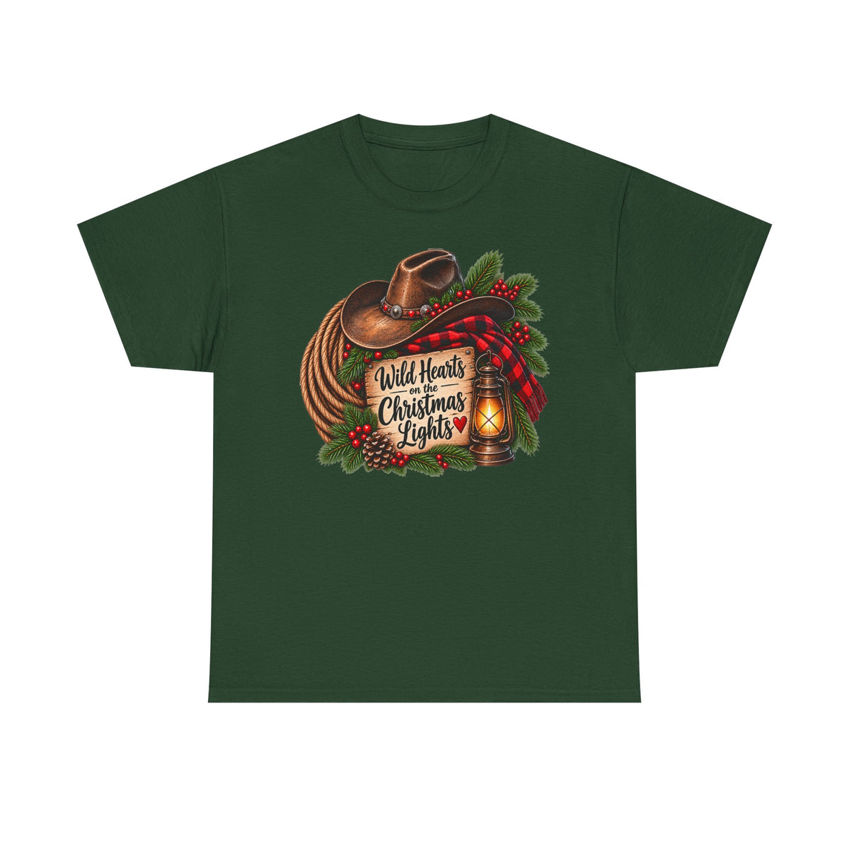 Christmas Lights Cowboy T-Shirt — "Wild Hearts & Christmas Lights" Festive Western Tee