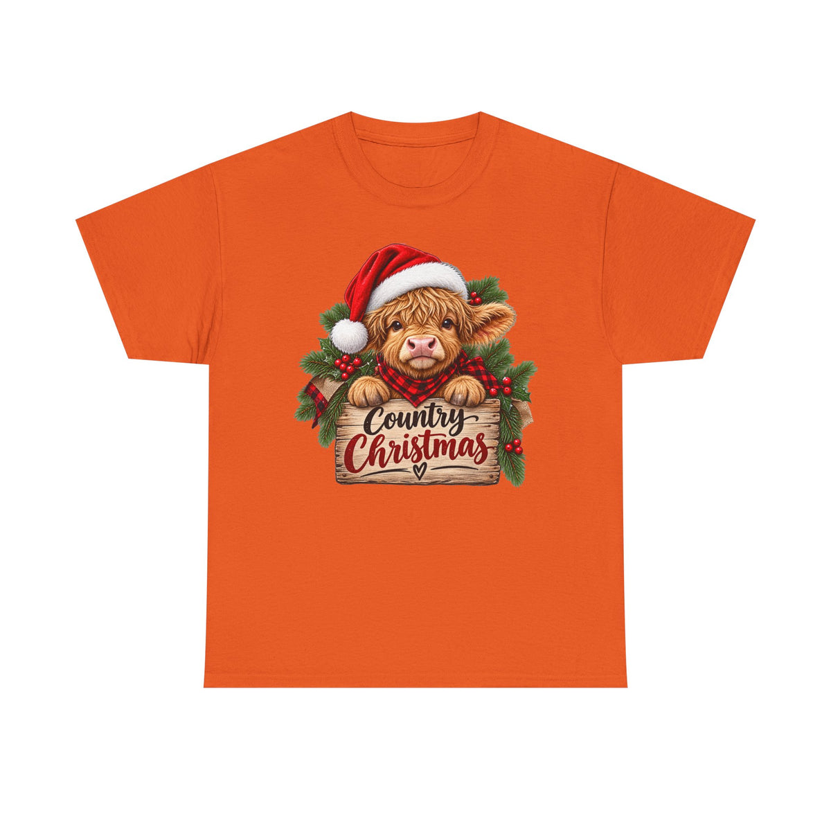 Country Christmas Cow T-Shirt — Cute Highland Calf Santa Holiday Tee