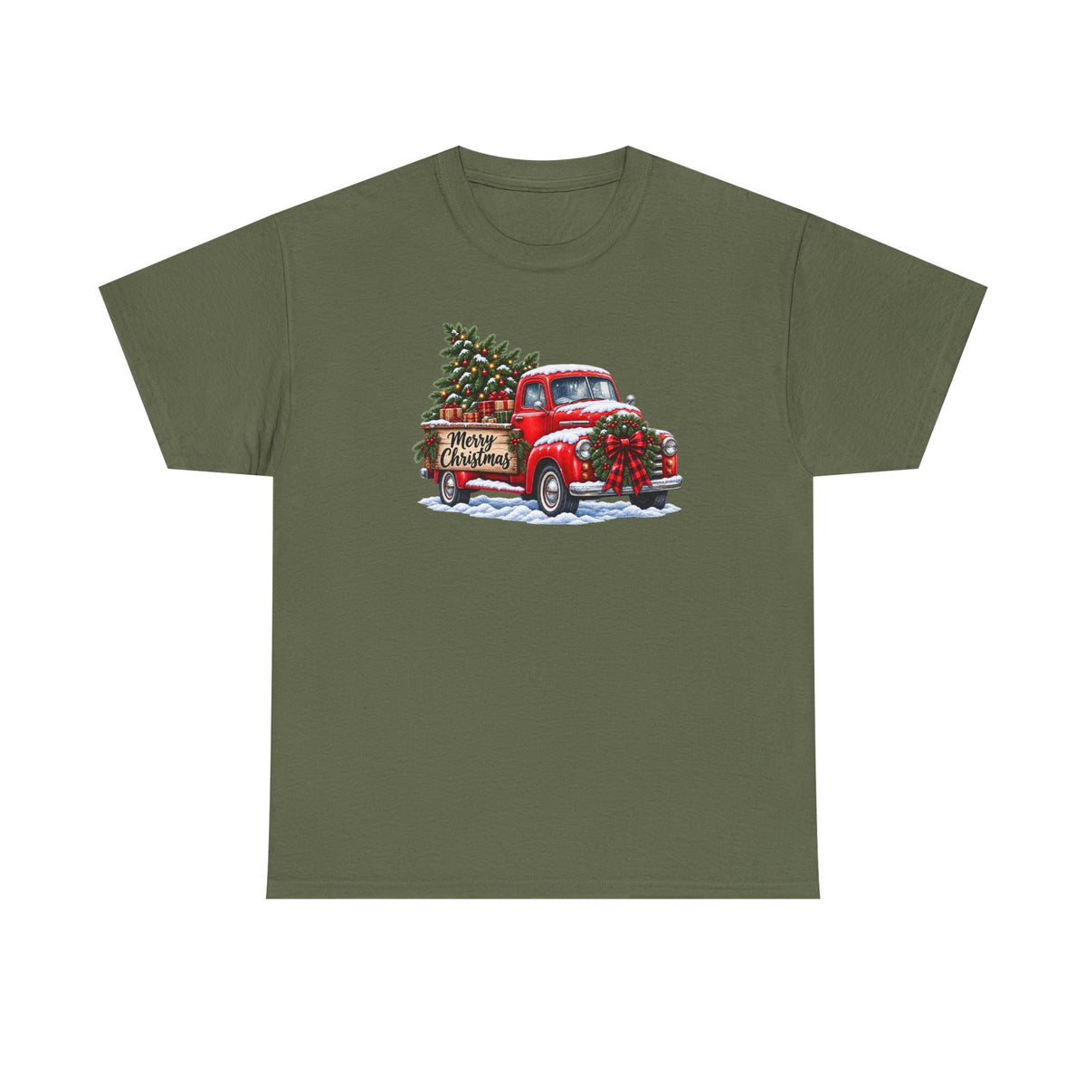 Christmas Truck T-Shirt — Red Vintage Truck with Tree & "Merry Christmas"