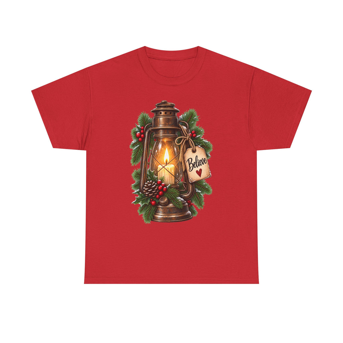 Lantern & Pine Christmas Tee — "Believe" Holiday T-Shirt