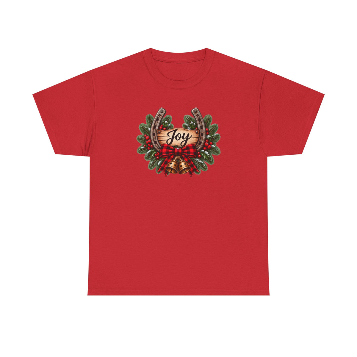 Joy Horseshoe Tee — Rustic Christmas Horseshoe & Wreath Holiday Shirt
