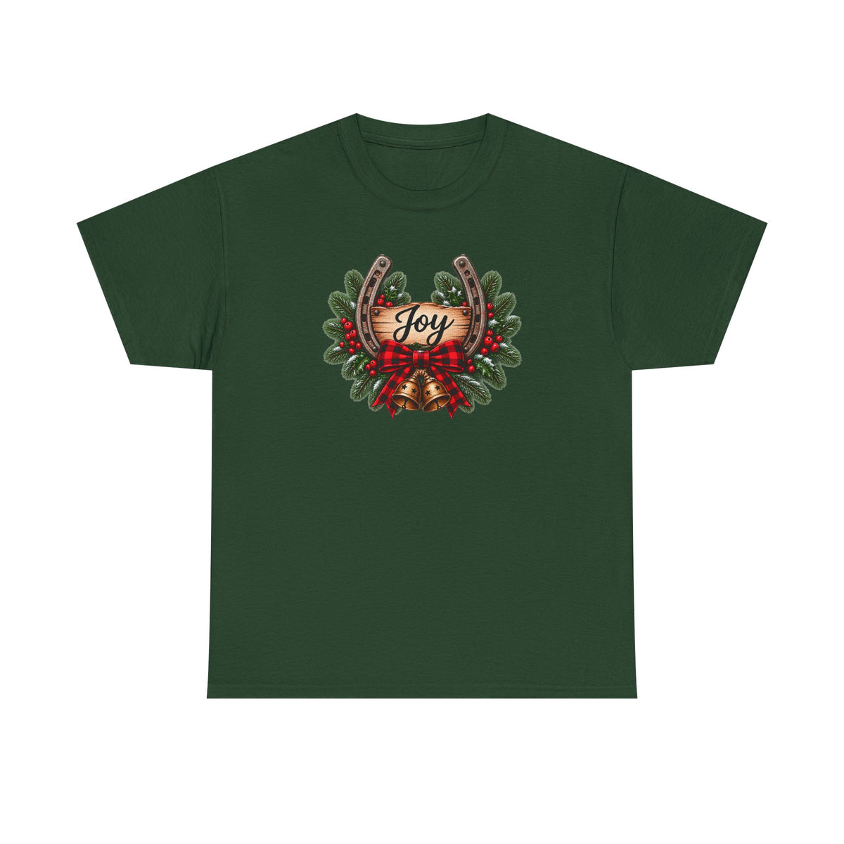 Joy Horseshoe Tee — Rustic Christmas Horseshoe & Wreath Holiday Shirt