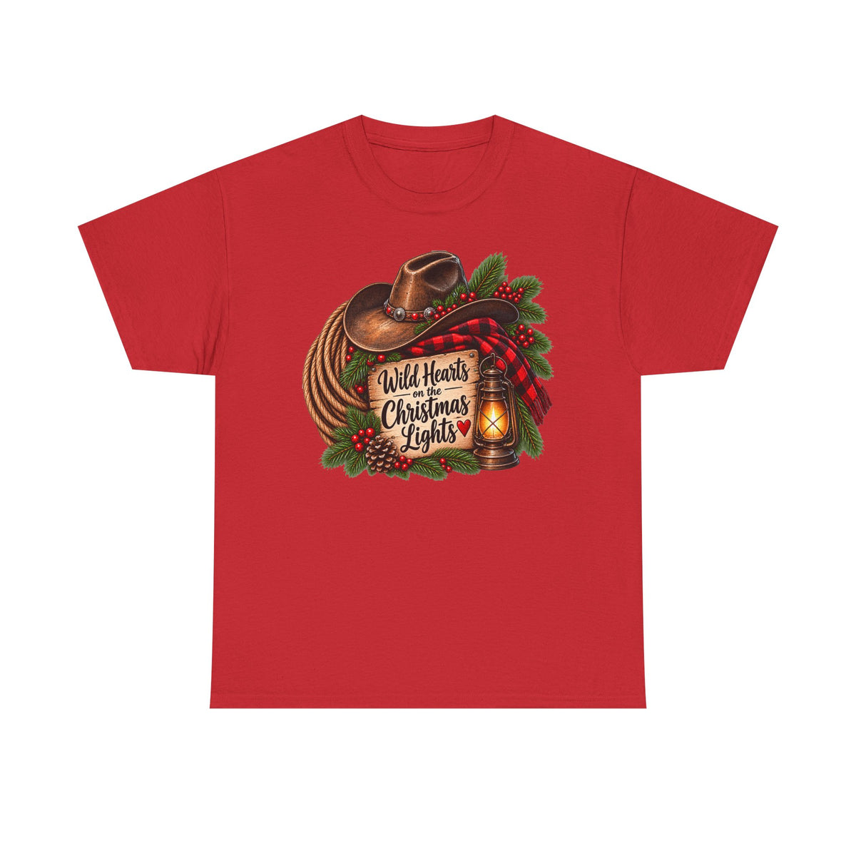 Christmas Lights Cowboy T-Shirt — "Wild Hearts & Christmas Lights" Festive Western Tee