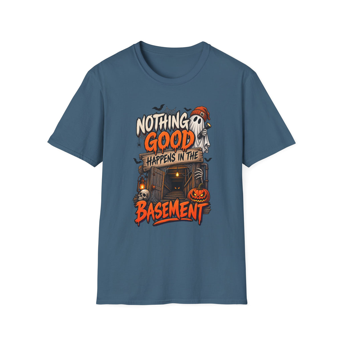 NOTHING GOOD HAPPENS IN THE BASEMENT T-SHIRT