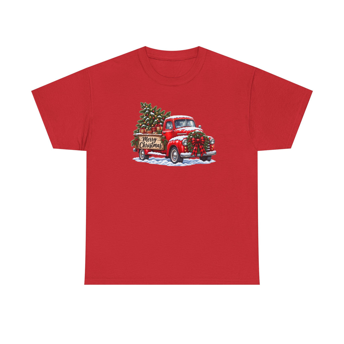 Christmas Truck T-Shirt — Red Vintage Truck with Tree & "Merry Christmas"