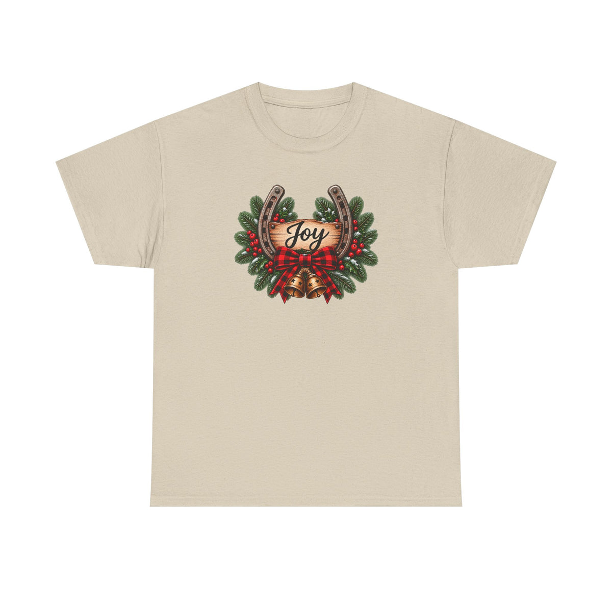 Joy Horseshoe Tee — Rustic Christmas Horseshoe & Wreath Holiday Shirt