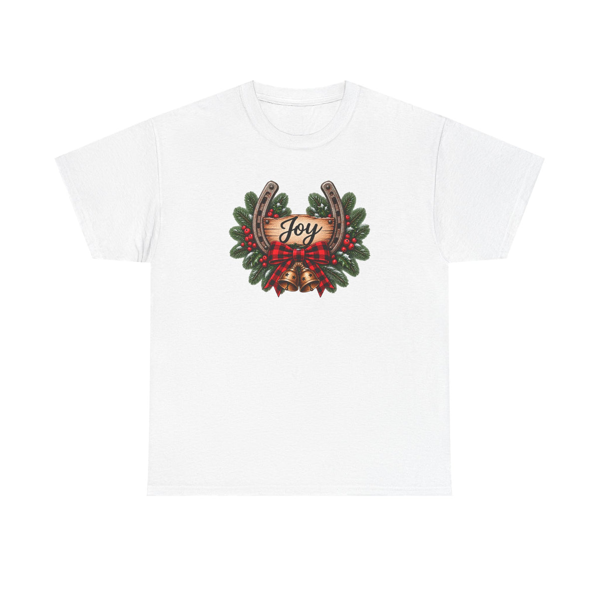 Joy Horseshoe Tee — Rustic Christmas Horseshoe & Wreath Holiday Shirt