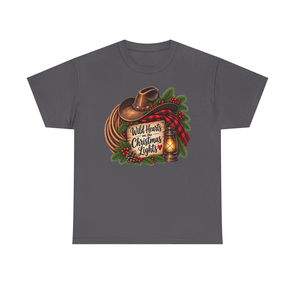 Christmas Lights Cowboy T-Shirt — "Wild Hearts & Christmas Lights" Festive Western Tee