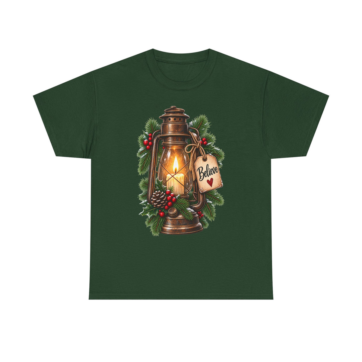 Lantern & Pine Christmas Tee — "Believe" Holiday T-Shirt