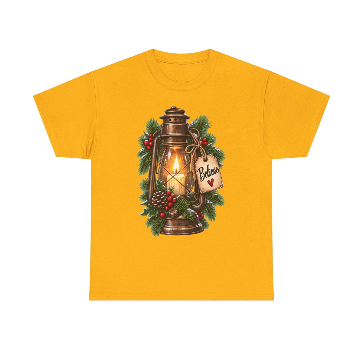 Lantern & Pine Christmas Tee — "Believe" Holiday T-Shirt