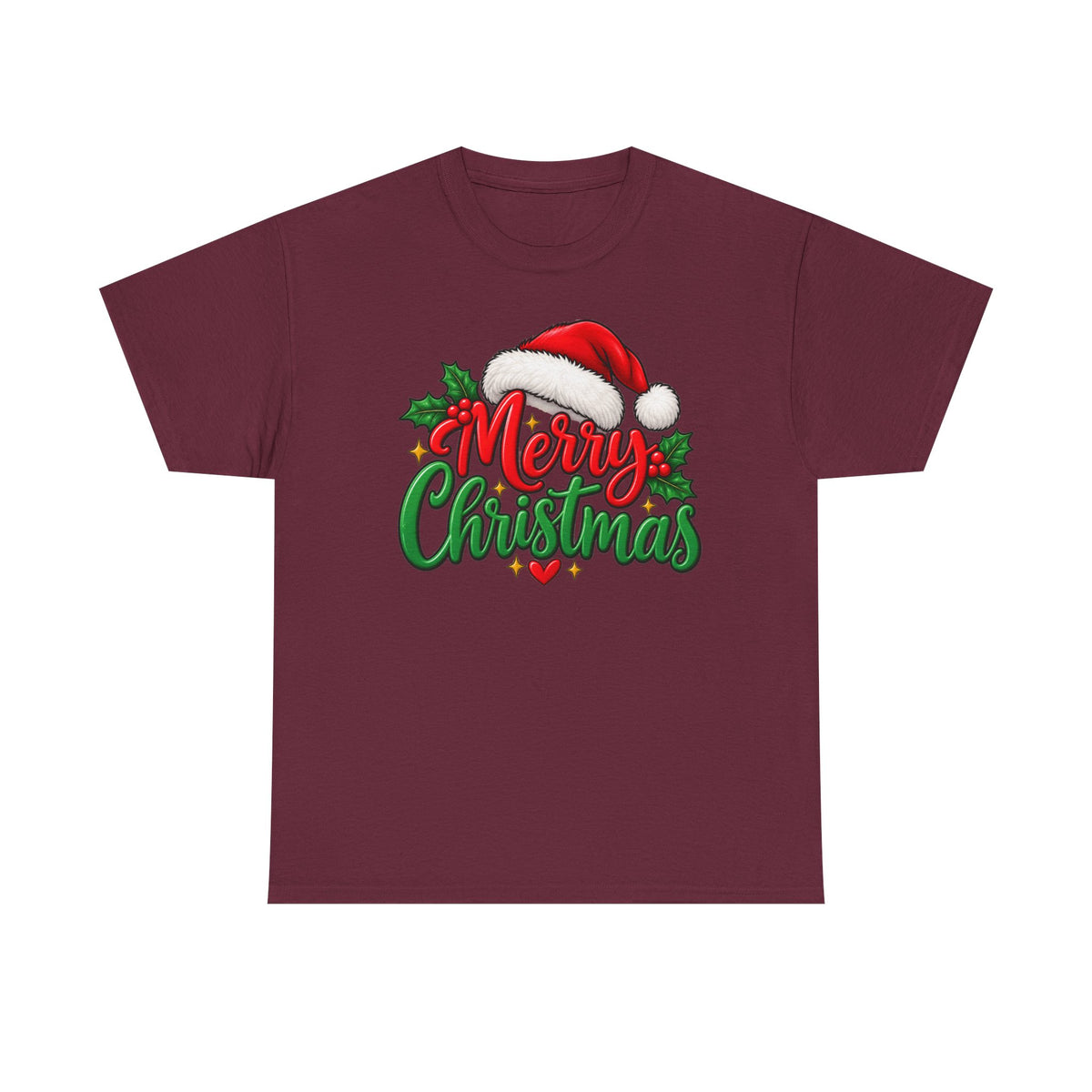 Merry Christmas, Santa hat, and Holly graphic tee