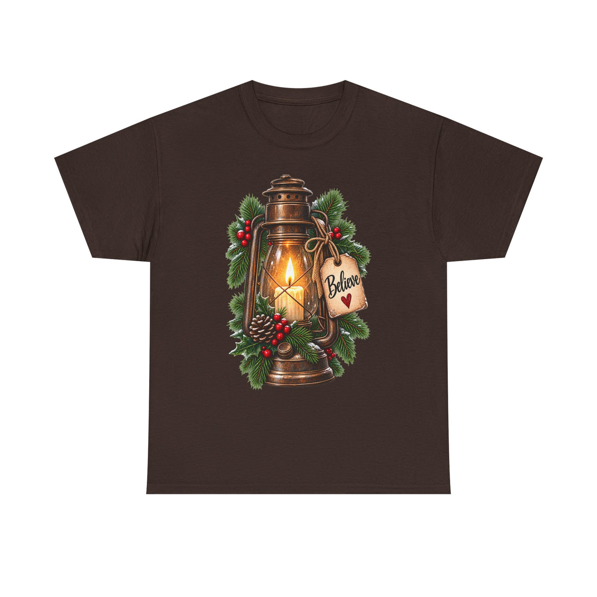 Lantern & Pine Christmas Tee — "Believe" Holiday T-Shirt