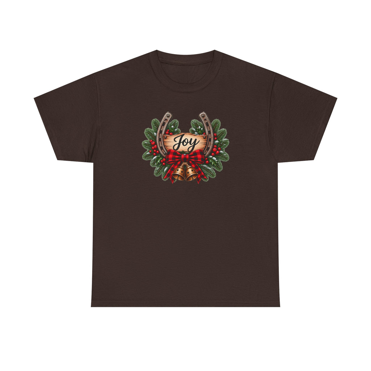 Joy Horseshoe Tee — Rustic Christmas Horseshoe & Wreath Holiday Shirt