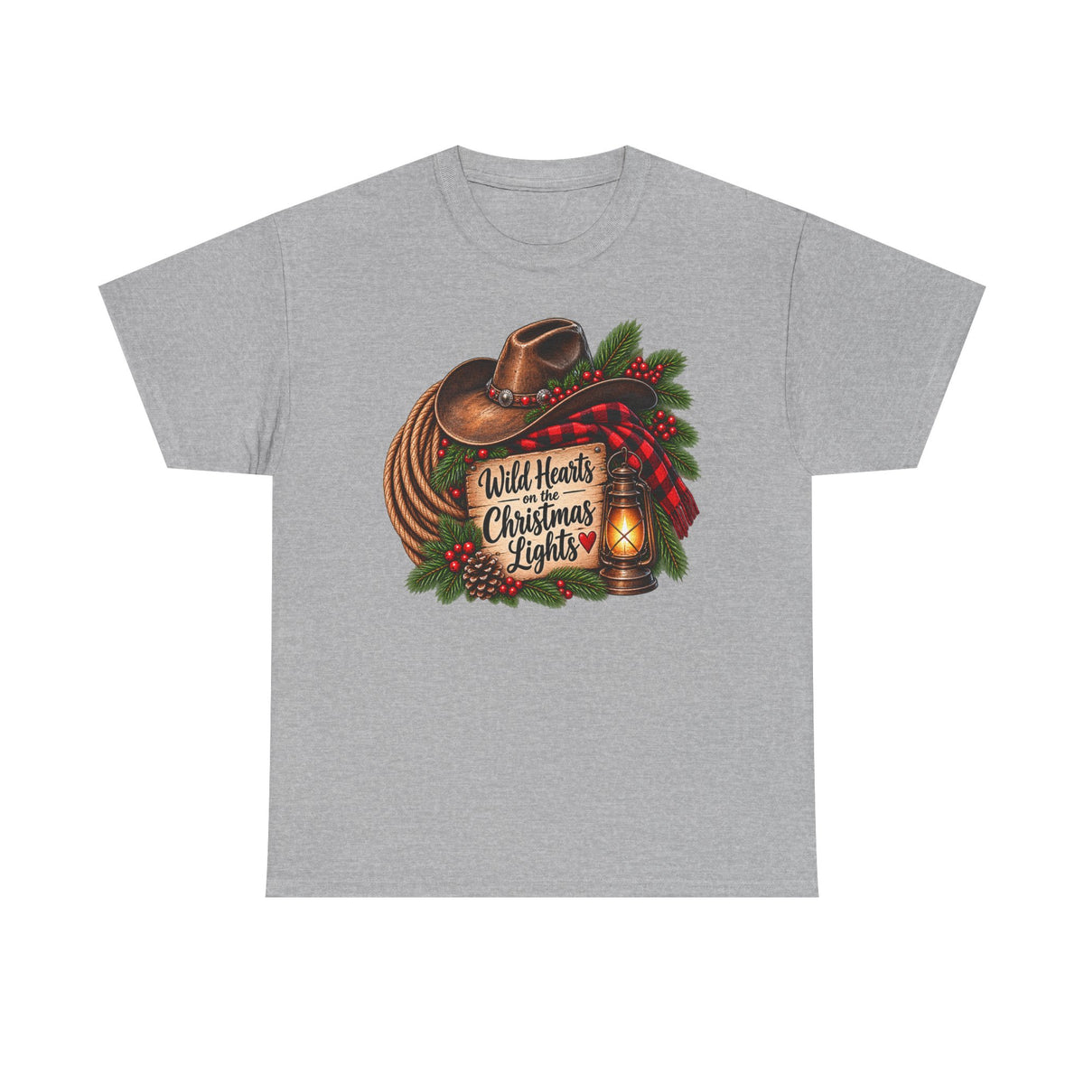 Christmas Lights Cowboy T-Shirt — "Wild Hearts & Christmas Lights" Festive Western Tee