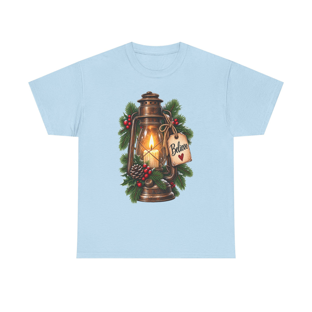 Lantern & Pine Christmas Tee — "Believe" Holiday T-Shirt