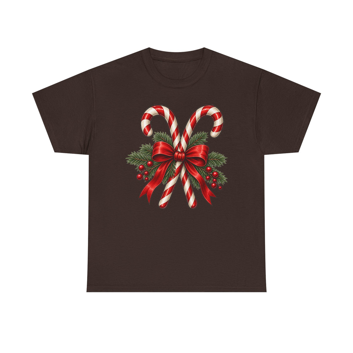 Christmas T-shirt, featuring Cross, candy canes, with a bow and greenery