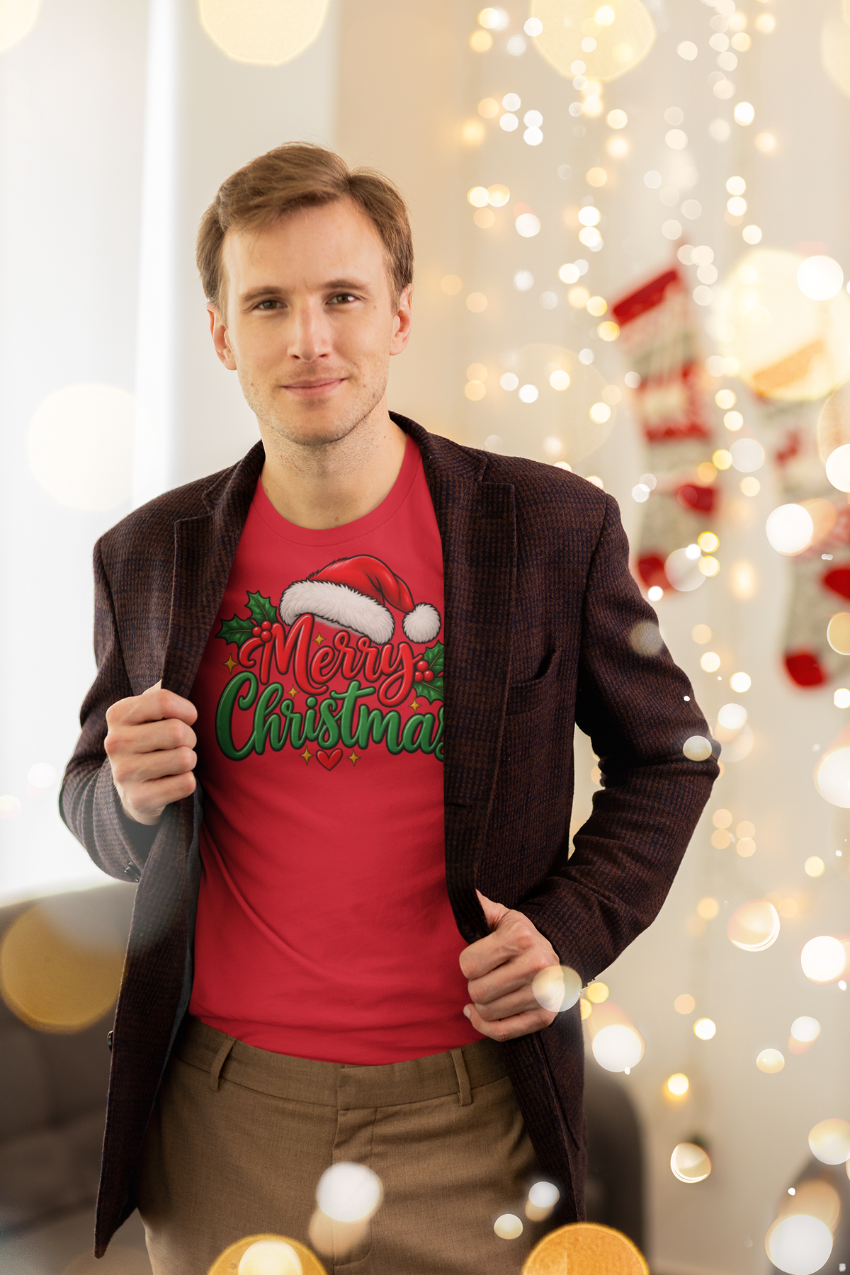 Merry Christmas, Santa hat, and Holly graphic tee