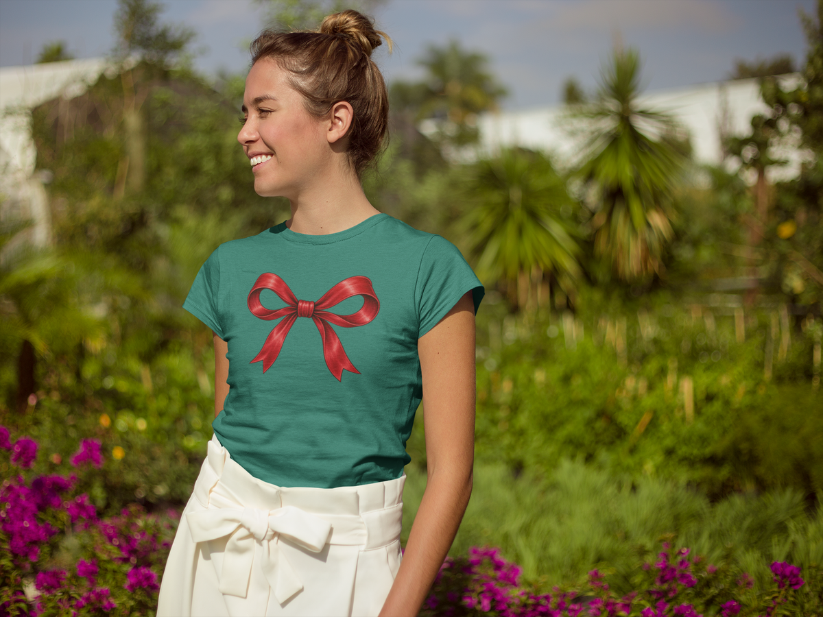 Wrapped in Christmas cheer T-shirt… Festive holiday bow tee