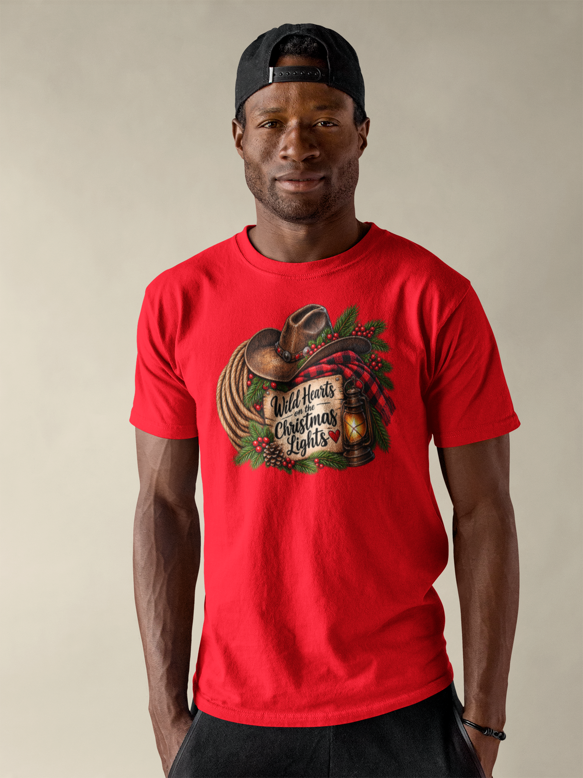 Christmas Lights Cowboy T-Shirt — "Wild Hearts & Christmas Lights" Festive Western Tee