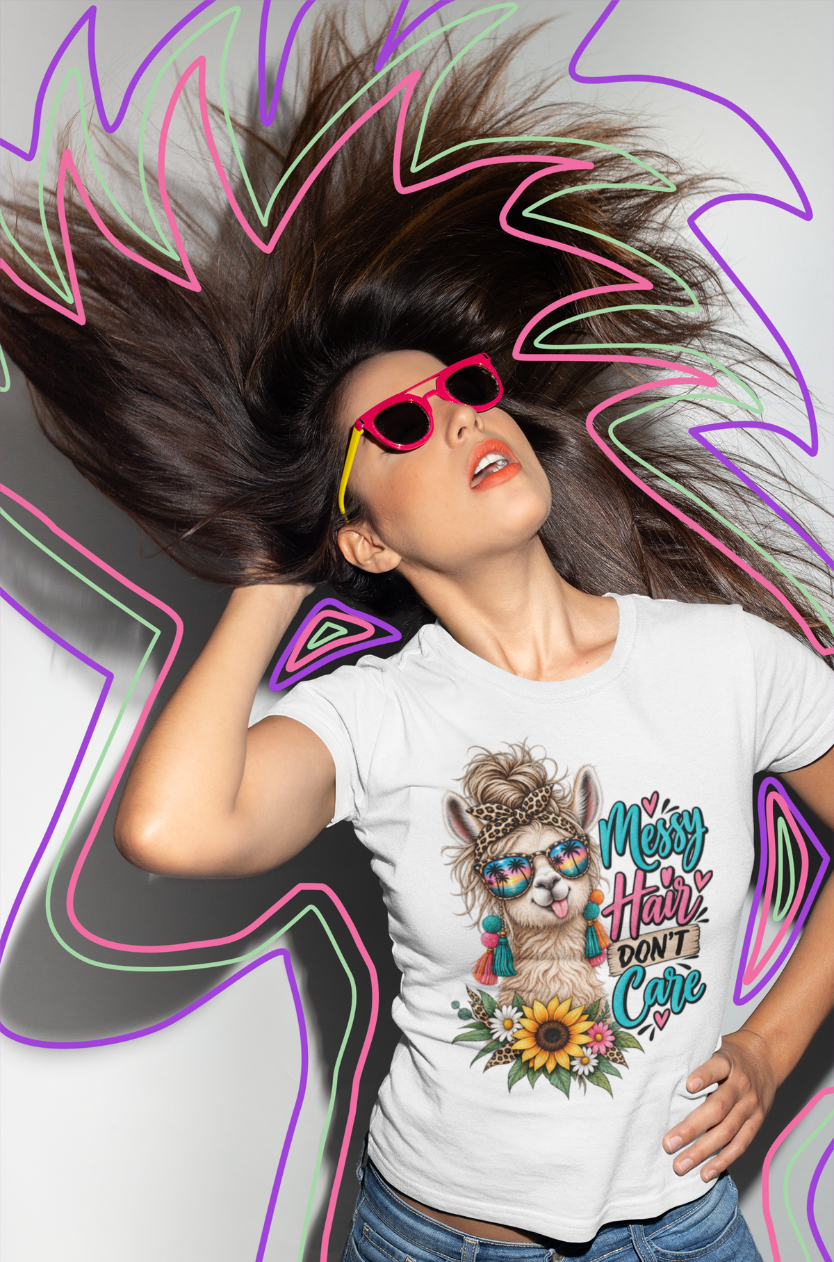Messy Hair Don't Care Llama T-Shirt