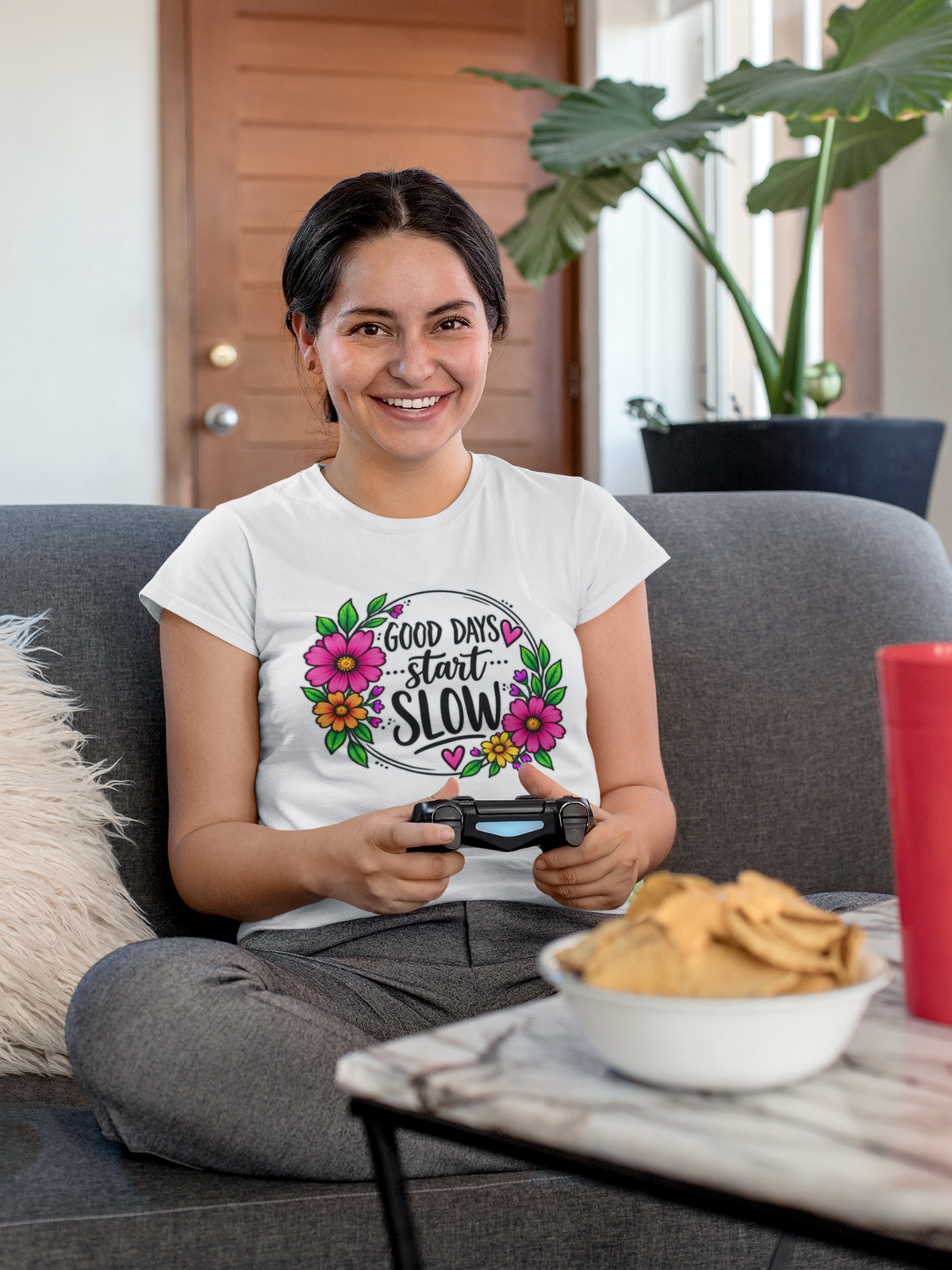 Good Days Start Slow Floral T-Shirt