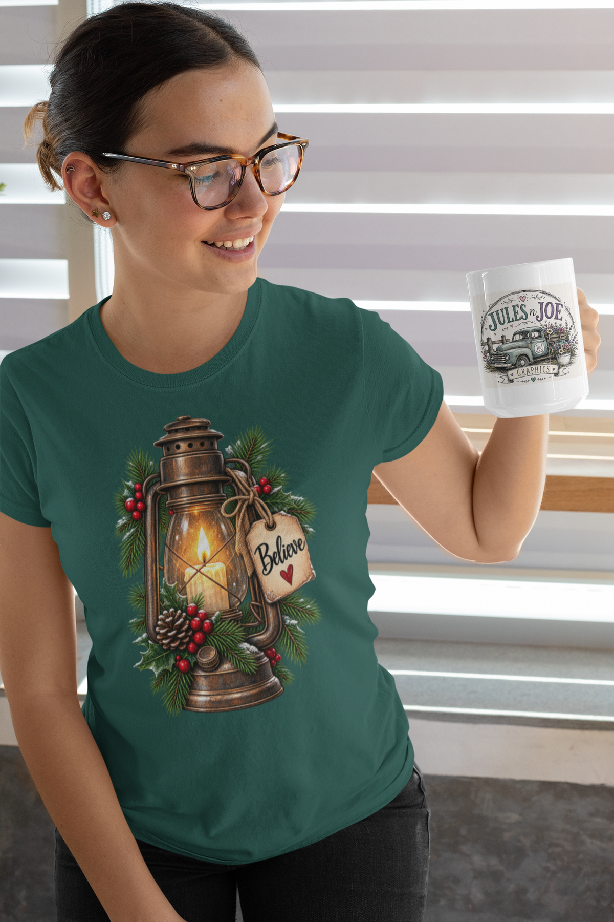 Lantern & Pine Christmas Tee — "Believe" Holiday T-Shirt
